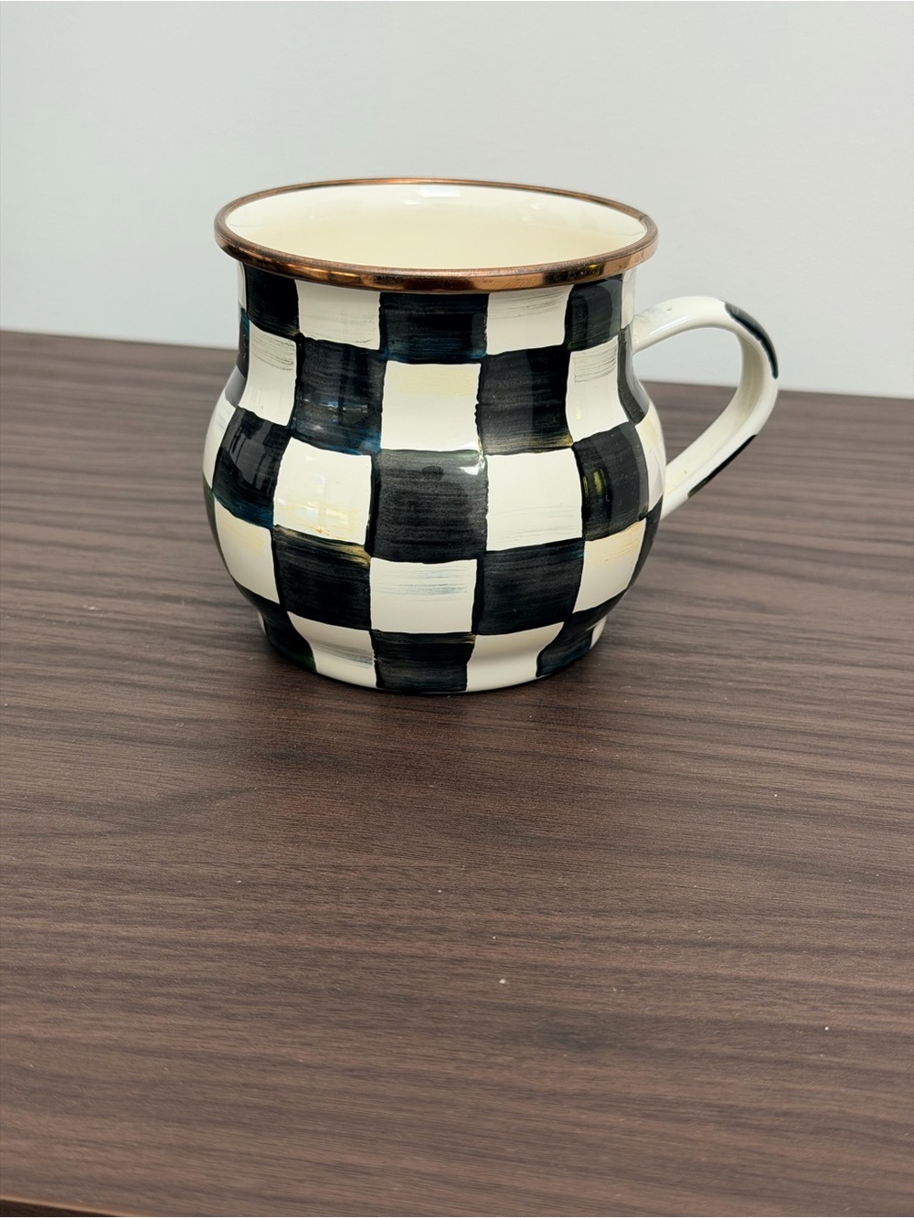 MacKenzie-Childs Black and Cream Checkered Ceramic Mug